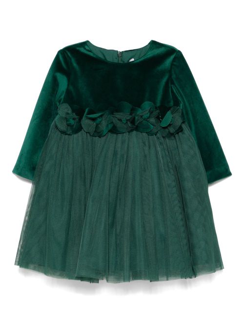 Floral-appliqué tulle dress - Green