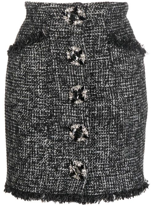 Button-front tweed skirt - Black