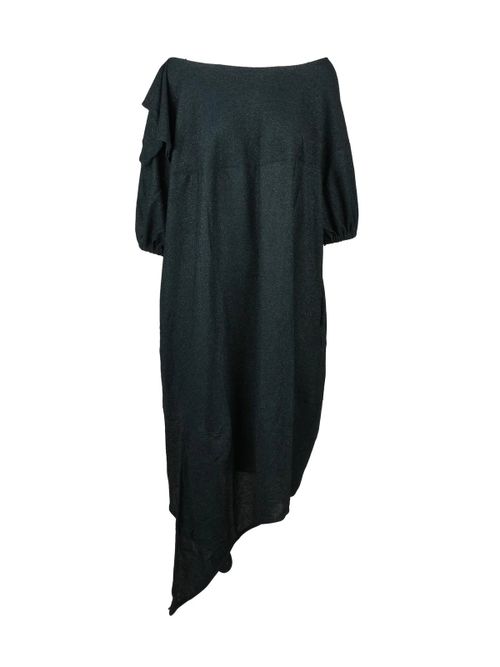 Balloon Lamé Midi Dress With Asymmetric Hem And Puffed Sleeves