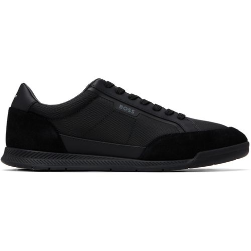 Black Suede-Trim Ribbed Sole Sneakers
