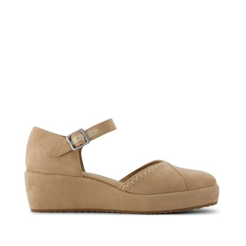 Women's Gwyneth Wedge Taupe Deco Stitch Microsuede