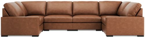 Calden 6-Piece Leather Modular U-Shaped Sectional, Caramel