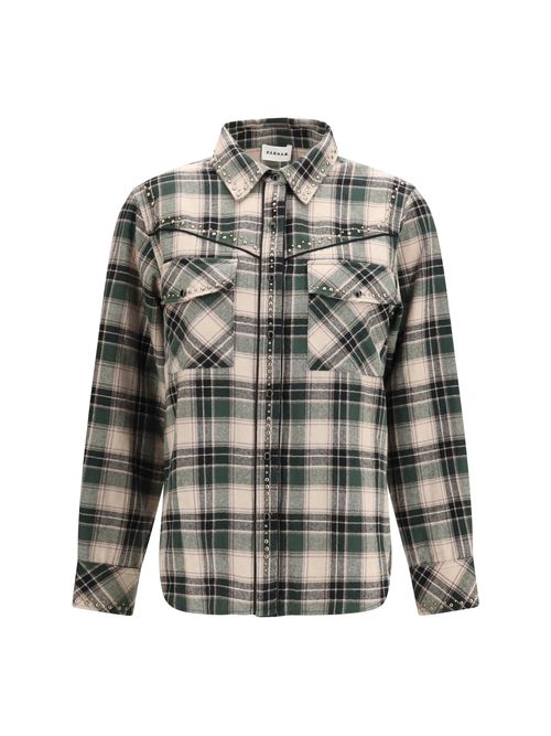 Stud-Embellished Plaid Cotton Shirt — Green