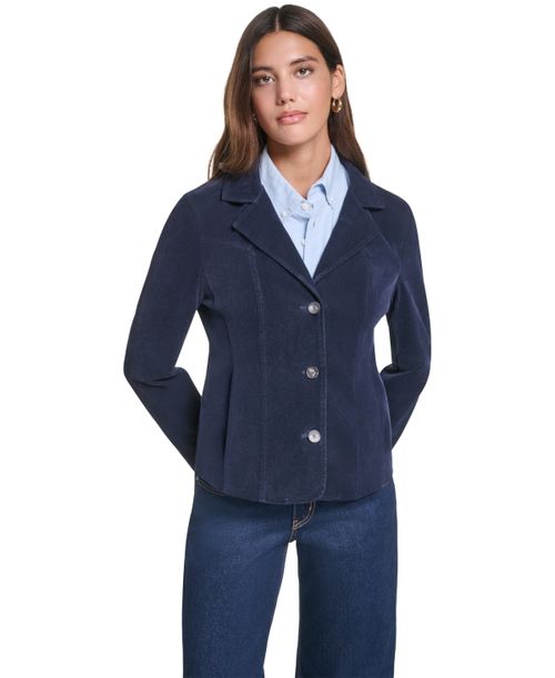 Women's Fitted Faux Suede Blazer - Navy