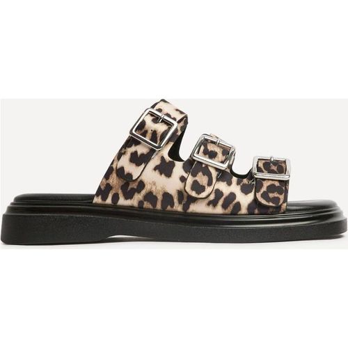 Linzi Satellite Leopard Print Flat Sandals In Brown