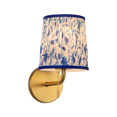 Brushed Gold Blue Linen Bathroom Vanity Light from the Scout Collection