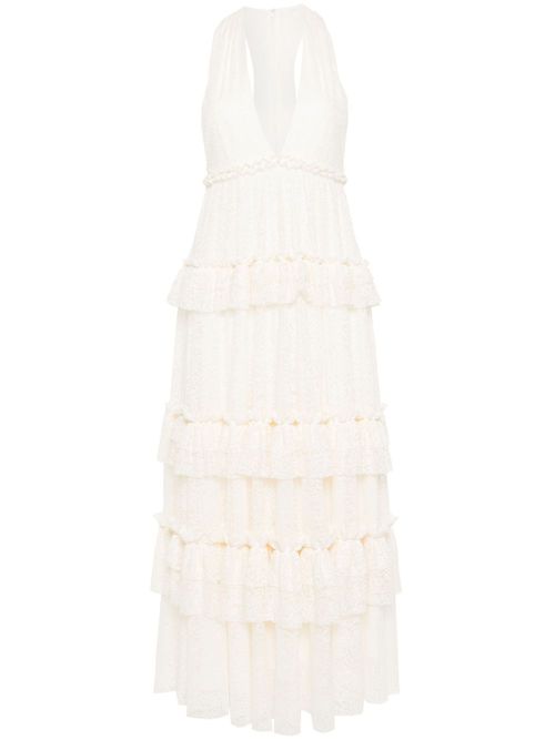 V-neck lace midi dress - Neutrals