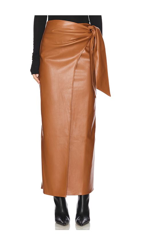ALL THE WAYS Kassidy Faux Leather Skirt in Brown. - M also in XXS