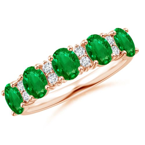Angara 1.5 Carats Five Stone Emerald and Diamond Wedding Ring in 18K Rose Gold