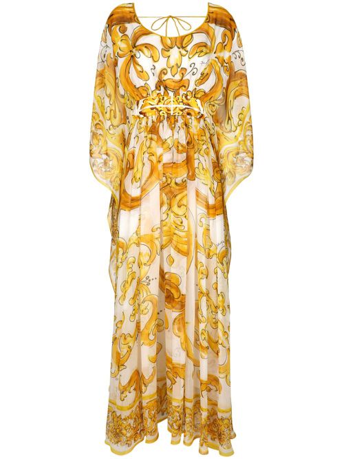 Majolica-print chiffon dress - Yellow