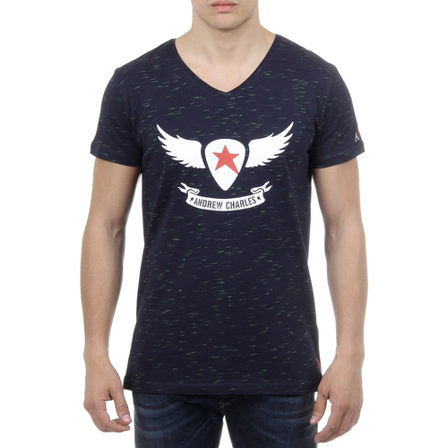 Andrew Charles By Andy Hilfiger Mens T-Shirt Short Sleeves V-Neck Dark Blue AARON - Navy - Size X-Large