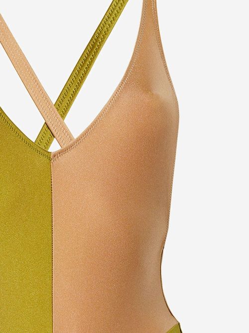 Color-Block Cross-Back Bathing Shirt — Green
