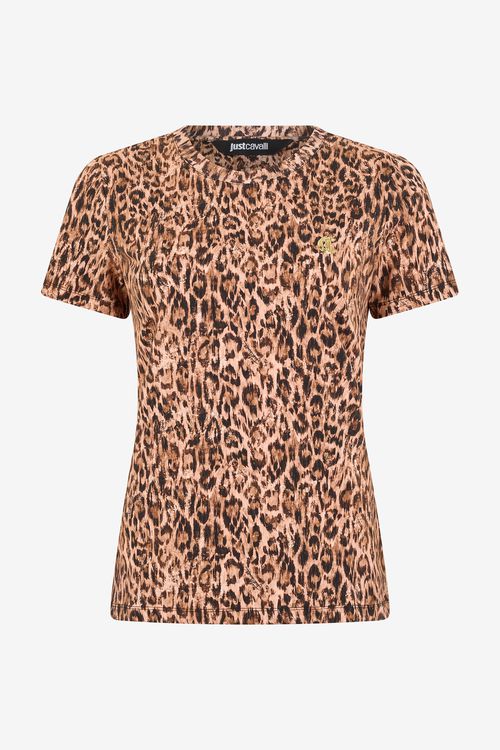 Cotton T-shirt With Leopard Skin Print