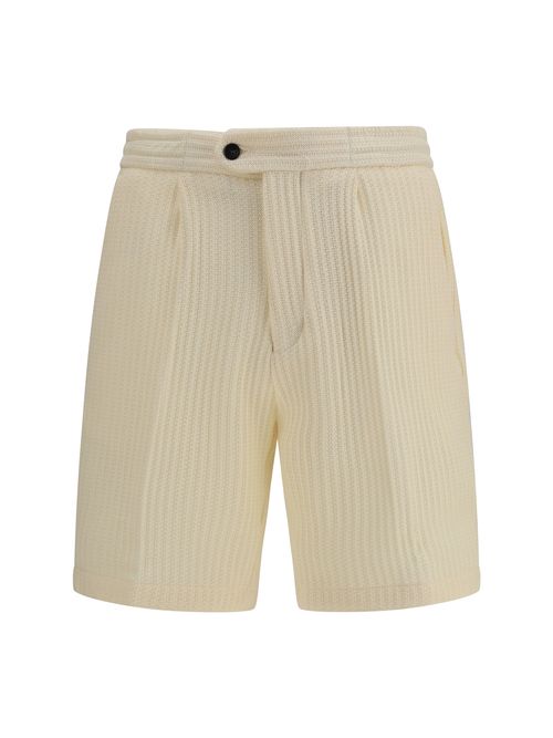 Textured Cotton-Blend Bermuda Shorts — Beige
