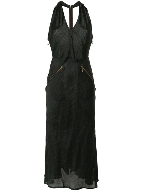2000s pinstripe halterneck midi dress - Green