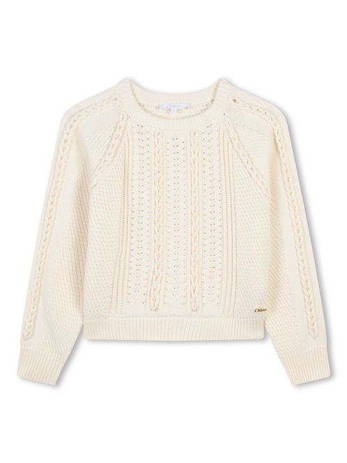 Long-sleeve cable-knit jumper - Neutrals