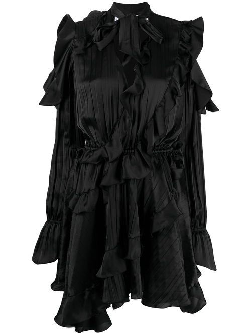 Creased ruffled cocktail dress - Black