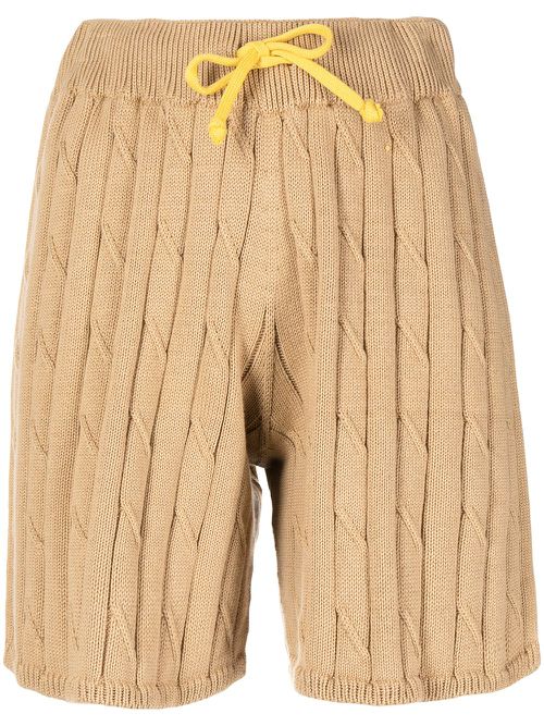 Drawstring cable-knit shorts - Brown