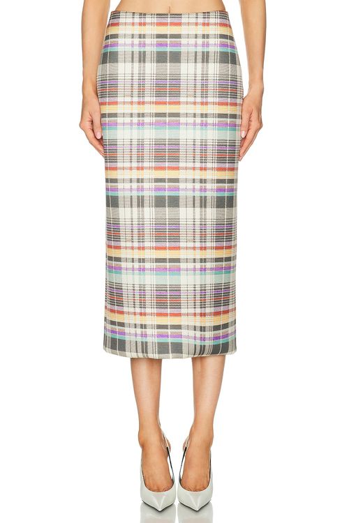 Brandon Maxwell Mercer Bonded Pencil Skirt in Multicolor Plaid - Multi. 2 also