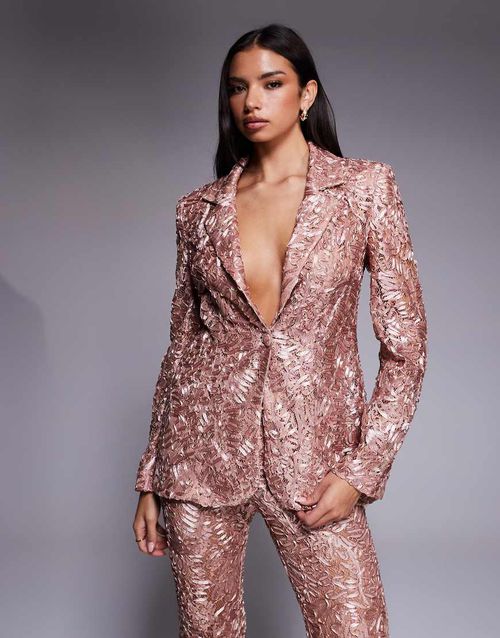 Lace tailored blazer co-ord in blush-Pink