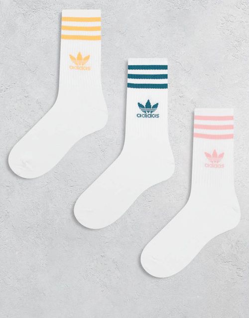 Adidas Originals 3 pack crew socks in white and pastel