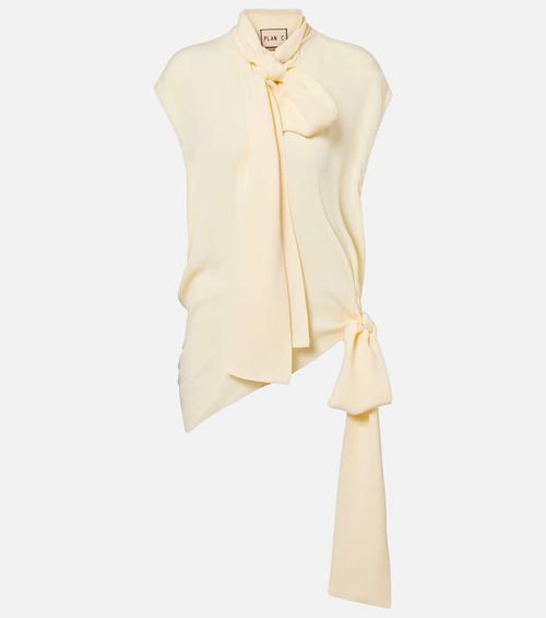 Asymmetric tie-neck blouse