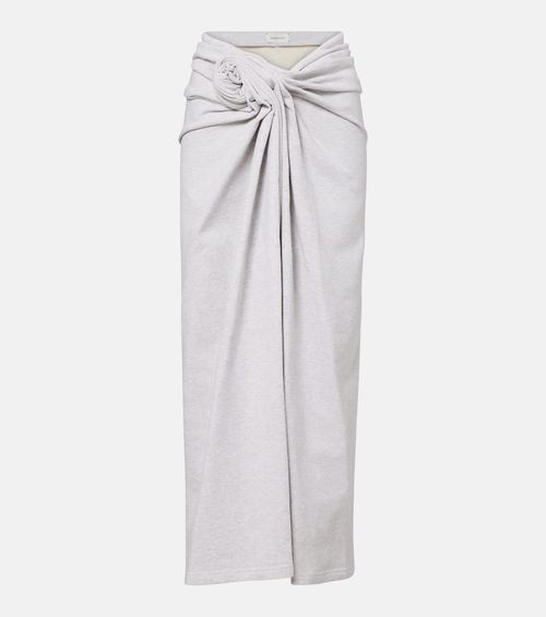 Floral-appliqué cotton midi skirt