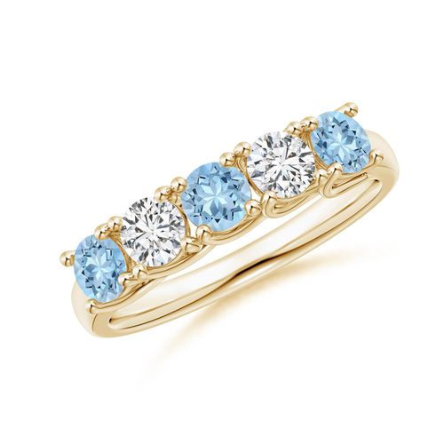 Angara 0.54 Carat Half Eternity Five Stone Aquamarine and Diamond Wedding Ring in 18K Yellow Gold