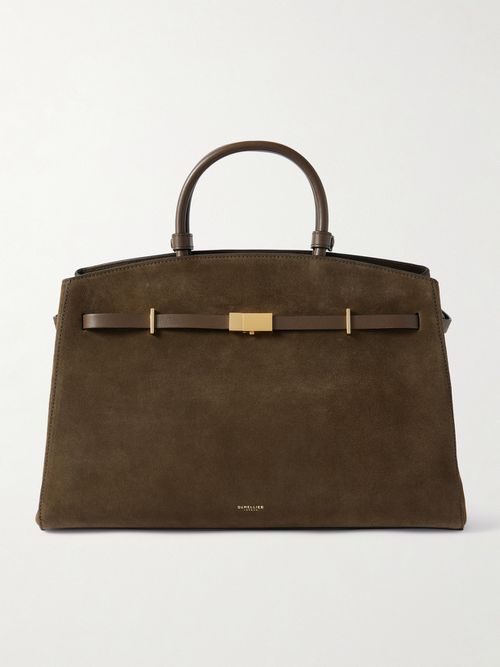The Hudson Leather-trimmed Suede Tote - Taupe