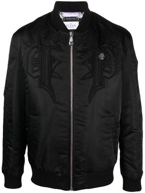Logo-embroidered satin bomber jacket - Black