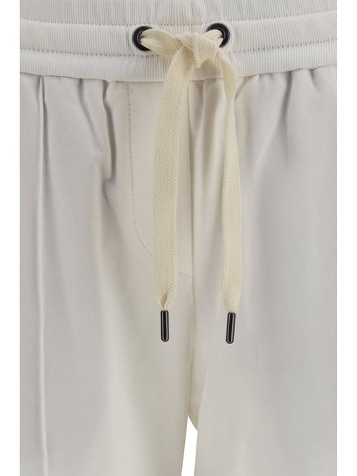 Monili-Embellished Cotton Joggers — White