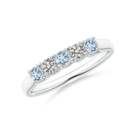 Angara 0.24 Carat Half Eternity Five Stone Aquamarine and Diamond Wedding Ring in Platinum