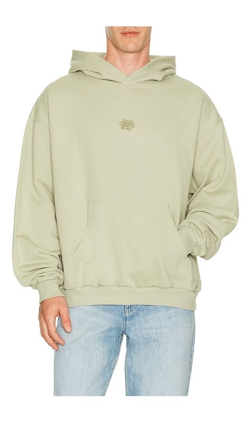 Filling Pieces Boxy Embroidered Hoodie in Sage. - S also in M, L, XL/1X