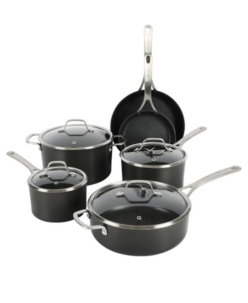 Market 10-piece Hard-Anodized Aluminum Nonstick Ceramic Cookware Set - Silver