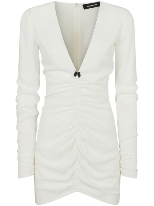 V-neck gathered minidress - White