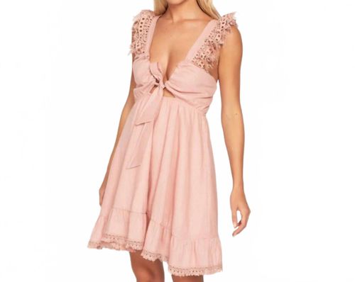 Farrah Crochet Strap Tie Front Dress In Dusty Rose