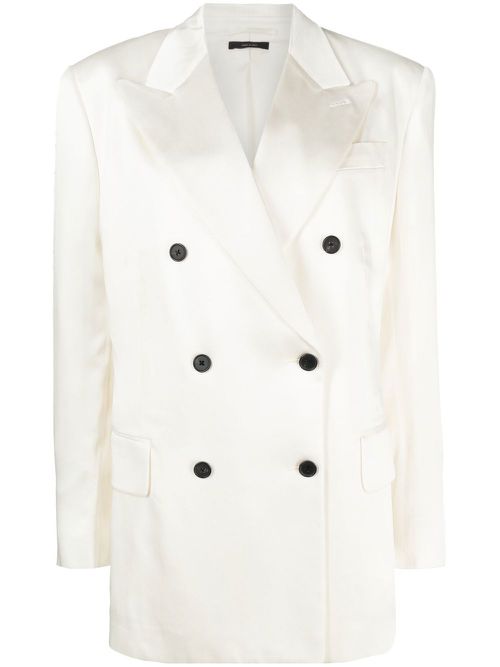Fluid double-breasted satin blazer - Neutrals