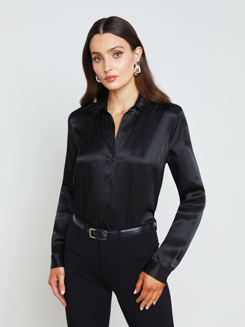 Tyler Silk Blouse Top In Black