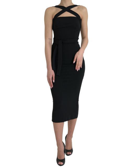 Halter Sheath Midi Dress — Black