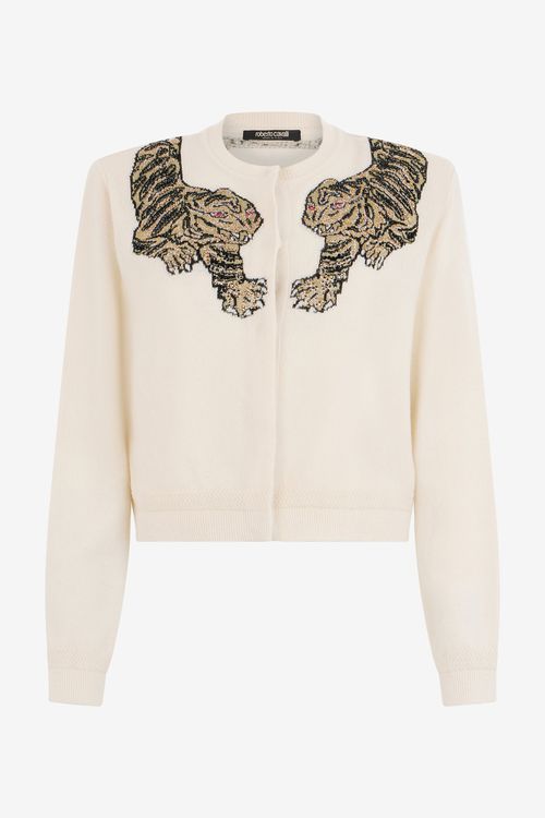 Wool Cardigan With Tiger Embroidery