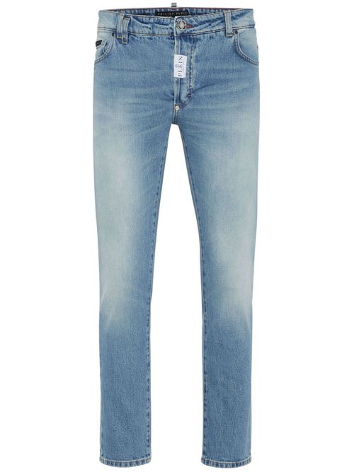Logo-appliqué low-rise skinny jeans - Blue