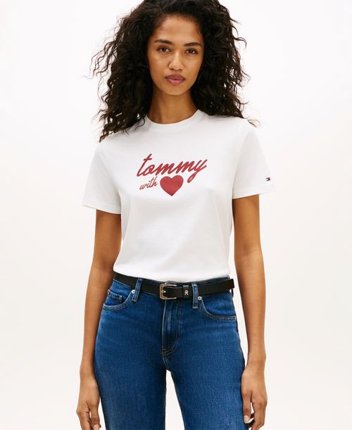 Women's Love Graphic Crewneck Short-Sleeve T-Shirt - Ecru / Red Tommy Heart