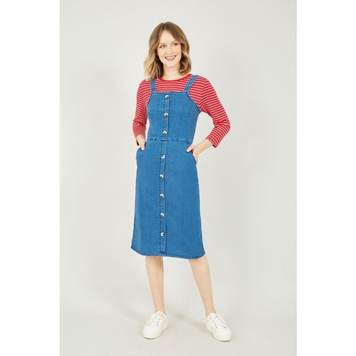 Yumi Womens Blue Denim Dungaree Dress Cotton