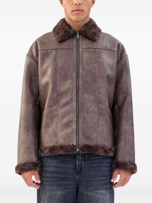 Faux fur-collar jacket - Brown