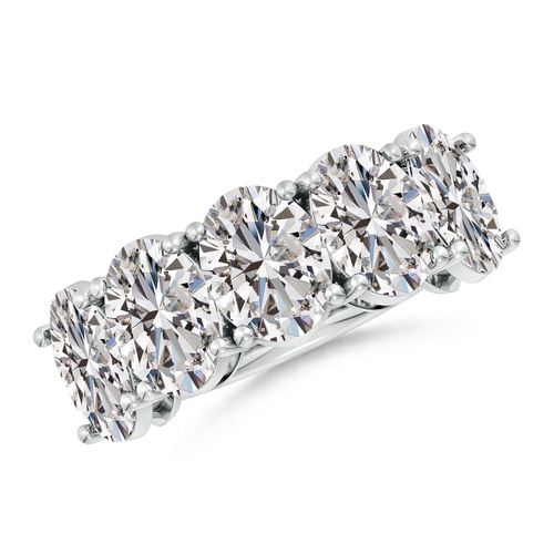 Angara 7.5 Carats Oval Diamond Five Stone Classic Anniversary Ring in 14K White Gold