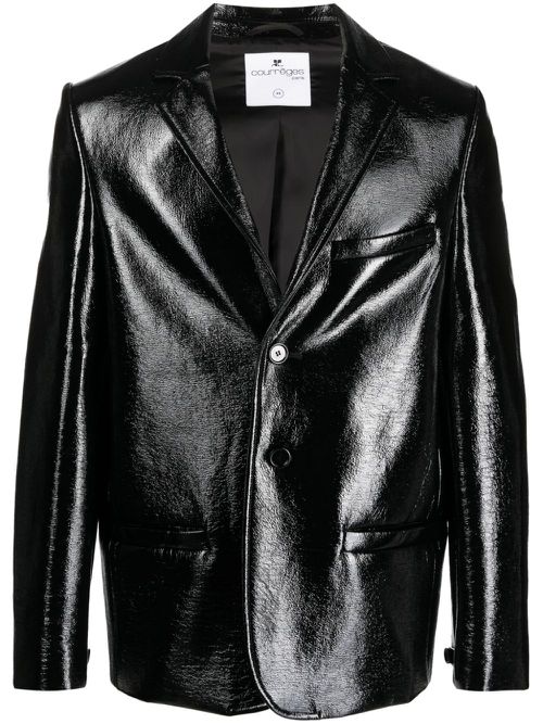 Zip-detail patent-finish blazer - Black