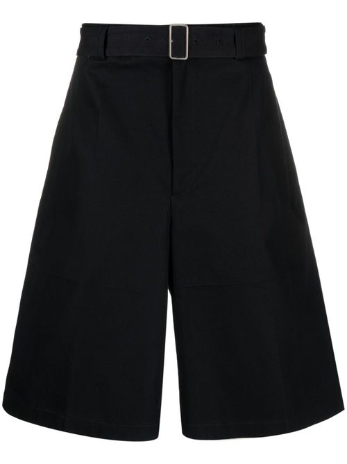 Wide-leg belted-waist shorts - Blue