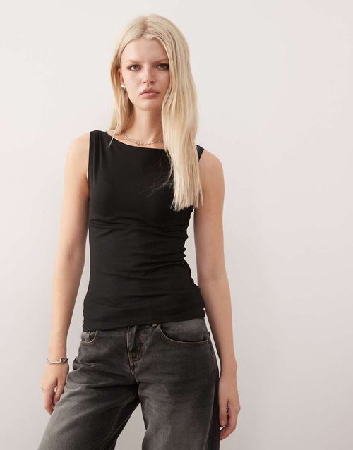 Annie super soft boat neck tank top in black