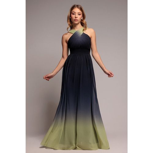 Goddiva Ombre Cross Front Pleated Maxi Dress - Lime Ombre