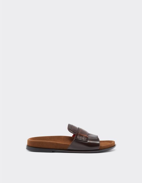 Slide loafers in brushed leather